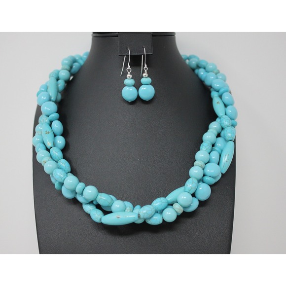 Stunning Turquoise Howlite Stabilized 3 Strand Statement Necklace & Earrings